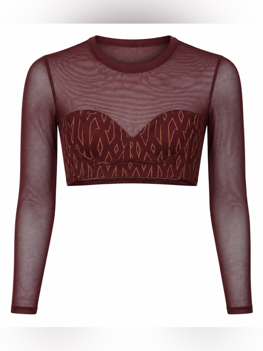 Adidas x Ivy Park Monogram Mesh Long Sleeve Crop Top Maroon Size XS